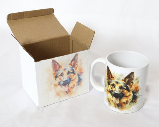 german shepherd printed ceramic mug with box